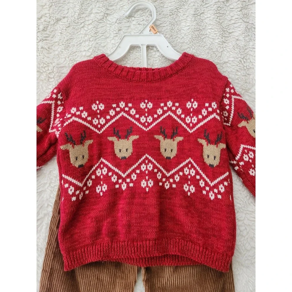 Carter's Baby Boy Christmas Reindeer Sweater Corduroy Pants Set 12M NWT Holiday